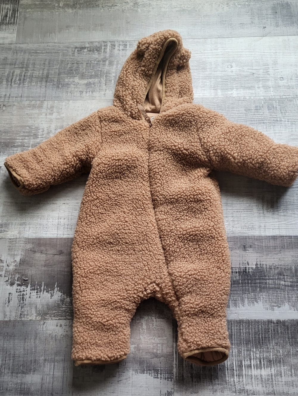 Wonder Nation Baby Teddy Sherpa Fleece One Piece Hooded Pram Winter 6-9 Months